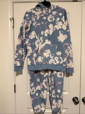 adidas Light Blue & White Floral Hoodie and Jogger Set